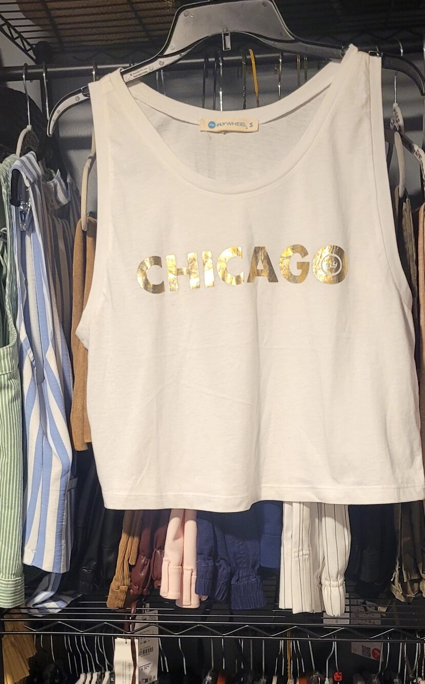 5 For $25 White Chicago Foil-Print Storage-Ready Tank Top by